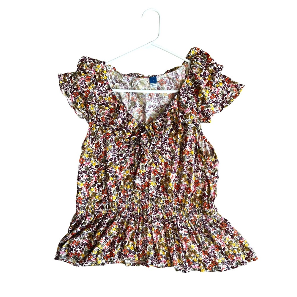 Old Navy Women's Floral Waist Defined Ruffle Top Size large Peplum Yellow